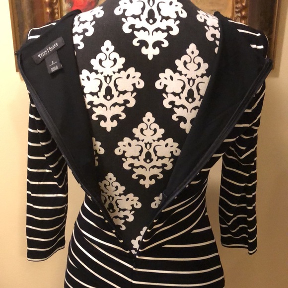 WHBM Striped V-Neck pretty collar crossover style stretchy spandex blend dress - Picture 6 of 15